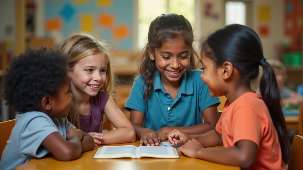 Children reading the Bible together in Sunday School