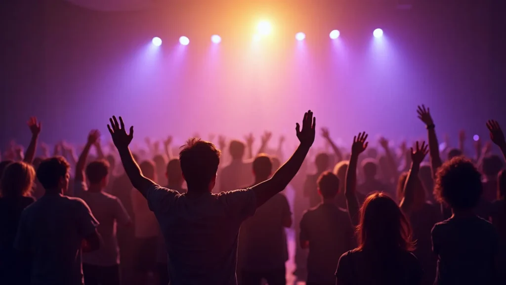 Church members lifting their hands in praise during worship